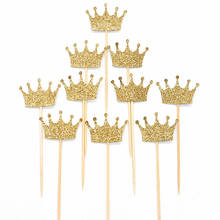 20Pcs/lot Gold Princess Crown Glitter Cupcake Topper Birthday Cake Topper Flags for Boys Girls Birthday Party Cake Decorations 2024 - buy cheap