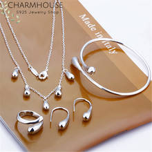 Charmhouse Silver 925 Jewelry Sets For Women Waterdrop Cuff Bangle Bracelet Necklace Ring Earrings 4 pcs Costume Jewelry Bijoux 2024 - buy cheap
