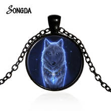 Fashionable Hot Wolf Necklace Howling Wolf Totem Wild Animal Glass Time Gem Sweater Chain Moon Pendant for Men and Women 2024 - buy cheap