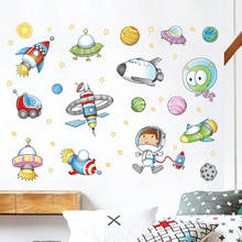 Calcomanía de pared de dibujos animados, pegatina de pared de astronauta espacial, Fondo de habitación de niños, Mural decorativo de PVC, papel tapiz 2024 - compra barato