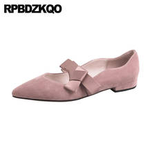 Gray Mary Jane Ladies Bow Party Suede Genuine Leather Rubber Sole China Pointed Toe Flats Women Dress Shoes Pointy Designer Pink 2024 - buy cheap