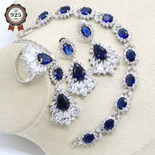 Blue Sapphire 925 Silver Bridal Jewelry Sets Earring For Women Pendant Necklace Ring Bracelet Free Gift Box 2024 - buy cheap