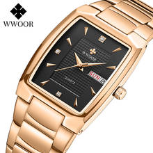WWOOR 2021 Fashion Square Men Watches Top Luxury Rose Black Stainless Steel Quartz Sport Date Wrist Watch Male Relogio Masculino 2024 - buy cheap
