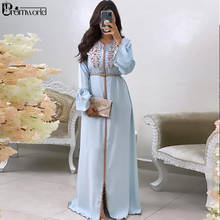 Sky Blue Elegant Muslim Evening Dresses 2022 Long Sleeves Sheath Beaded Lace Dubai Arabic Caftan Mint Formal Dress Evening Gown 2024 - buy cheap