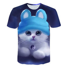 2019 новая крутая футболка 3D Мужская/женская футболка с принтом кота с коротким рукавом летние топы футболки мужские Дышащие Модные футболки с короткими рукавами 2024 - купить недорого