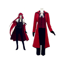 Anime preto mordomo sob taker vermelho cosplay traje trench coat + colete + camisa bowknot calças golves bandas 2024 - compre barato