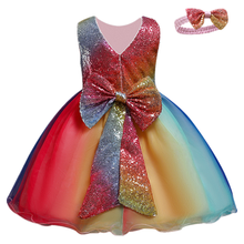 Toddler Baby Girls Rainbow Gradient Princess Dress Big Bow Sequined Colorful Birthday Party Sleeveless Frocks Kids Baptism Dress 2024 - buy cheap