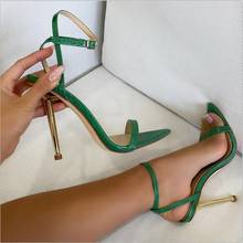 Summer New Fashion Ankle Buckle Strap Sandals Women Sexy Snake Print Pointed Toe Metal Thin High Heel Party Ladies Shoes 2024 - buy cheap