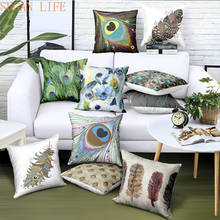 Peacock Feather Cushion Cover 45*45 Pillow Case Sofa Cushion Pillow Case Pure Cotton Linen Pillow Case Home Decoration DT107 2024 - buy cheap