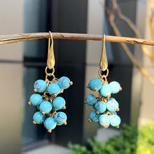 KOMi Geometric Jewelry Ear Accessories U Shape Turquoises Earrings Drop Blue Stone Gold Dangle Earrings for Women серьги B20212 2024 - buy cheap