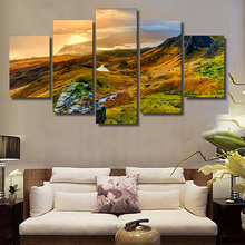 Cuadro moderno de paisaje en lienzo con 5 paneles de montañas y atardecer, marco de póster, pared de salón imágenes artísticas, decoración moderna para el hogar 2024 - compra barato