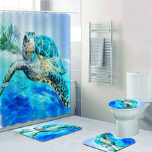 Cute 3D Sea Turtle Shower Curtains for Kids Bathroom Watercolored Painting Ocean Animal Waterproof Bath Curtain Mats Rug 180x200 2024 - buy cheap