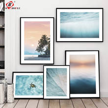 Pintura en lienzo de paisaje marino nórdico para pared, póster artístico de amanecer y atardecer, textura verde de tortuga marina, impresiones HD, imagen de pared, decoración para sala de estar 2024 - compra barato