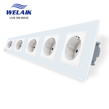 WELAIK  5Frame-European Standard-Power-Socket Glass-Panel Wall-Socket-Wall-Outlet  AC110~250V-16A A58EW/B 2024 - buy cheap