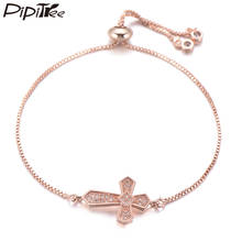 Pipitree Classic Copper Cubic Zirconia Cross Charm Bracelet Adjustable Chain Religious Fashion Bracelets for Women CZ Jewelry 2024 - buy cheap
