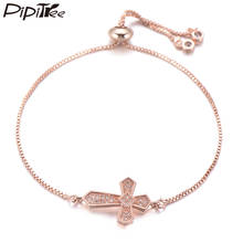 Pipitree-pulsera clásica de cobre con Zirconia cúbica para mujer, brazalete con colgante de cruz, cadena ajustable, Pulseras de Moda religiosa, joyería CZ 2024 - compra barato