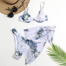 New Sexy Marble Print Push Up bikini Women Swimsuit Female Swimwear 3-piece Bikini set V-Bar Wired Short Skirt Bathing suit Swim 2024 - buy cheap