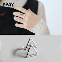 YPAY Genuine 100% 925 Sterling Silver Jewelry Double Triangle Pattern Open Rings for Women Korean Japan Fine Jewelry YMR636 2024 - buy cheap