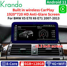 Krando android 11.0 6g 128g 12.3 polegada de áudio rádio do carro para bmw x5 e70 x6 e71 f15 2007-2017 cic ccc multimídia sem fio carplay 2024 - compre barato