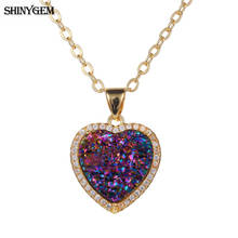 ShinyGem-Colgante de cristal brillante Natural para mujer, 12x12mm, corazón de amor, con drusa, collares chapados en oro/plata 2024 - compra barato