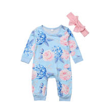 0-24M Newborn Infant Baby Girl Floral Romper Long Sleeve Jumpsuit+Headband Clothes Fashion Casual Outfit 2024 - купить недорого
