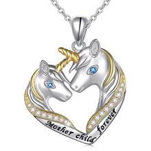 Unicorn Heart Two-tone Pendant Necklaces For Women Blue Crystal Zircon Love Heart Necklace Female Jewelery 2024 - buy cheap
