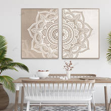 Pintura em tela mandala floral bege neutro cores boho parede arte impressão cartaz imagem zen yoga sala de estar decoração interior casa 2024 - compre barato