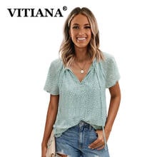 Defeana camiseta feminina casual de verão, camiseta para praia 2021, manga curta, gola em v, camiseta solta, pulôver rosa 2024 - compre barato