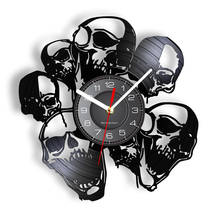 Skull Heads Vintage Vinyl Record Album Retro Wall Clock Horror Halloween Skeletons Art Home Decor Silent Movement Wall Watch 2024 - buy cheap