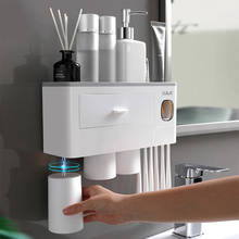 Dispensador automático de pasta de dientes, exprimidor de pasta dental, estante de almacenamiento de montaje en pared, soporte para cepillo de dientes con taza, juego de accesorios de baño 2024 - compra barato