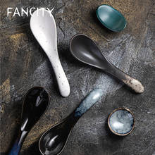 FANCITY Japanese style spoon ceramic small spoon restaurant porcelain spoon small spoon household soup short handle spoon spoon 2024 - buy cheap