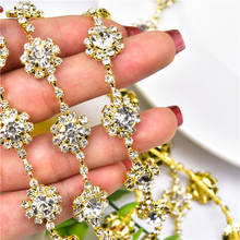 Sunflower Rhinestone Chains Sew On Crystal Diamond Gold Base Apparel Decorative Trims Diy Beauty Wedding Accessories 1.4Cm Wide 2024 - buy cheap