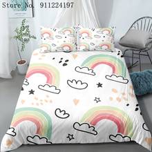 Juego de ropa de cama de algodón para niños, edredón con estampado de dibujos animados de arco iris y nubes, tamaño Queen y King, sábana y funda de almohada, 2/3 Uds. 2024 - compra barato