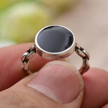 100% 925 пробы серебряные трендовые круглые черные резиновые унисекс кольца на палец ювелирные изделия для женщин и мужчин никогда не выцветает регулируемое кольцо Прямая поставка 2024 - купить недорого