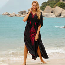 Embroidery Kaftan Beach Tunic Cotton Beach Cover up Saida de Praia Swimsuit Women Bikini cover up Pareo Sarong Beachwear #Q854 2024 - buy cheap