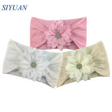 15pcs/lot Kids Baptism Ear Turban Soft Wide Nylon Elastic Headband with Multy Layer Chiffon Flower Rhinestone HB109 2024 - buy cheap