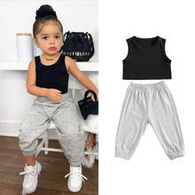 1-7Y Summer Newly Infant Kids Girls Clothes Sets Causal Solid Sleeveless Vest Tops Long Pants Sports Outfits 2024 - buy cheap