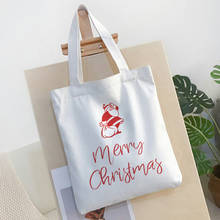 Feliz natal carta impressão de ombro, bolsa de ombro lona, feliz feriado harajuku simples, bolsa de compras, bonita, casual, bolsa de carteira feminina 2024 - compre barato