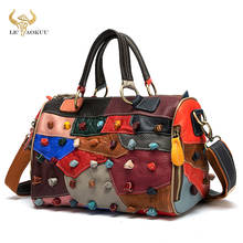 Bolso de hombro de piel auténtica multicolor para mujer, bolsa grande de lujo con diseño de retales, 482 2024 - compra barato