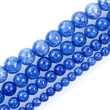 Бусины из голубого камня с треснувшим кристаллом, нитка 15 дюймов, свободные бусины с отверстием для изготовления ювелирных изделий, браслетов, шеи, 6-12 мм 2024 - купить недорого