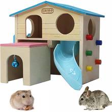 Refugio de animales pequeños para hámster, cabaña de madera de dos capas de lujo con escalera de escalada, Tobogán, juguetes de juego para hámster ENANO 2024 - compra barato