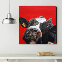 SELFLESSLY Animal Oil Painting Cute Cow Red Background Wall Art Pictures Printed On Canvas For Living Room Decorative Paintings 2024 - buy cheap