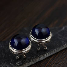 FNJ Round Blue Corundum Earrings 925 Silver Original Pure S925 Sterling Silver Stud Earring Women Jewelry 2024 - buy cheap