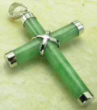 Natural Light Green Jade White Gold Plated Cross Pendant with Necklace 2024 - buy cheap