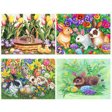 Kit de pintura de diamantes 5D DIY, mosaico artístico de conejo de pascua, punto de cruz, bordado de diamantes, decoración del hogar, regalo artesanal 2024 - compra barato