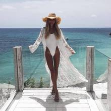 2021 Summer Women Sexy long sleeve Chiffon Kimono Beachwear Cardigan Bikini Cover Up Wrap Beachwear Long lace floral Cover-Ups 2024 - buy cheap