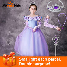 Фиолетовый Костюм Золушки для девочки с открытыми плечами и бабочками вокруг шеи, бальное платье принцессы, детское рождественское платье для девочки 2024 - купить недорого