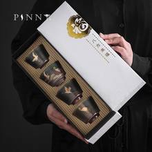 Грубая керамическая чайная чашка PINNY Crane с подарочной коробкой, керамические чайные чашки в японском стиле кунг-фу, ретро чайная чашка 2024 - купить недорого