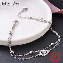 Jellystory 925 Sterling Silver Bracelet for Women Heart-shape Zircon Bead Double Layer Chain Bracelets Wedding Fine Jewelry Gift 2024 - buy cheap