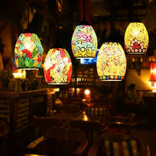 Винтажная мозаичная Марокканская Подвесная лампа, декоративный подвесной светильник ручной работы из витражного стекла, различные цвета для коридора, лестницы, кафе 2024 - купить недорого